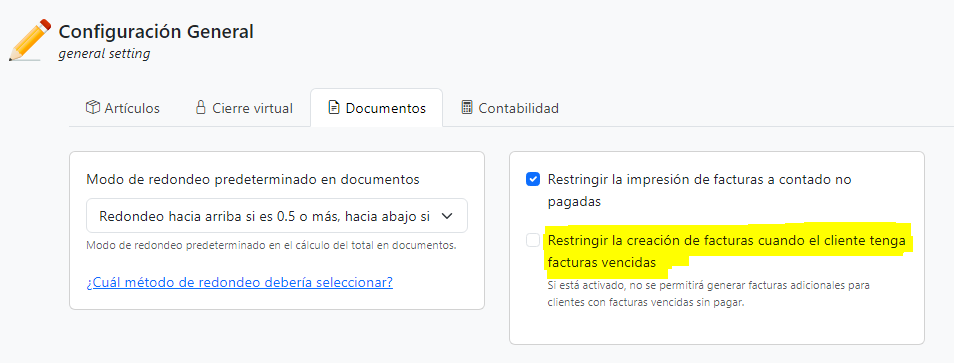 Opción de configuración en Unolet